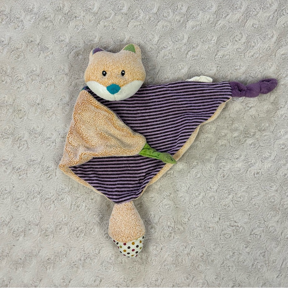 Natural Life Fox Lovey Security Blanket Purple Stripes Orange Knotted Corners
